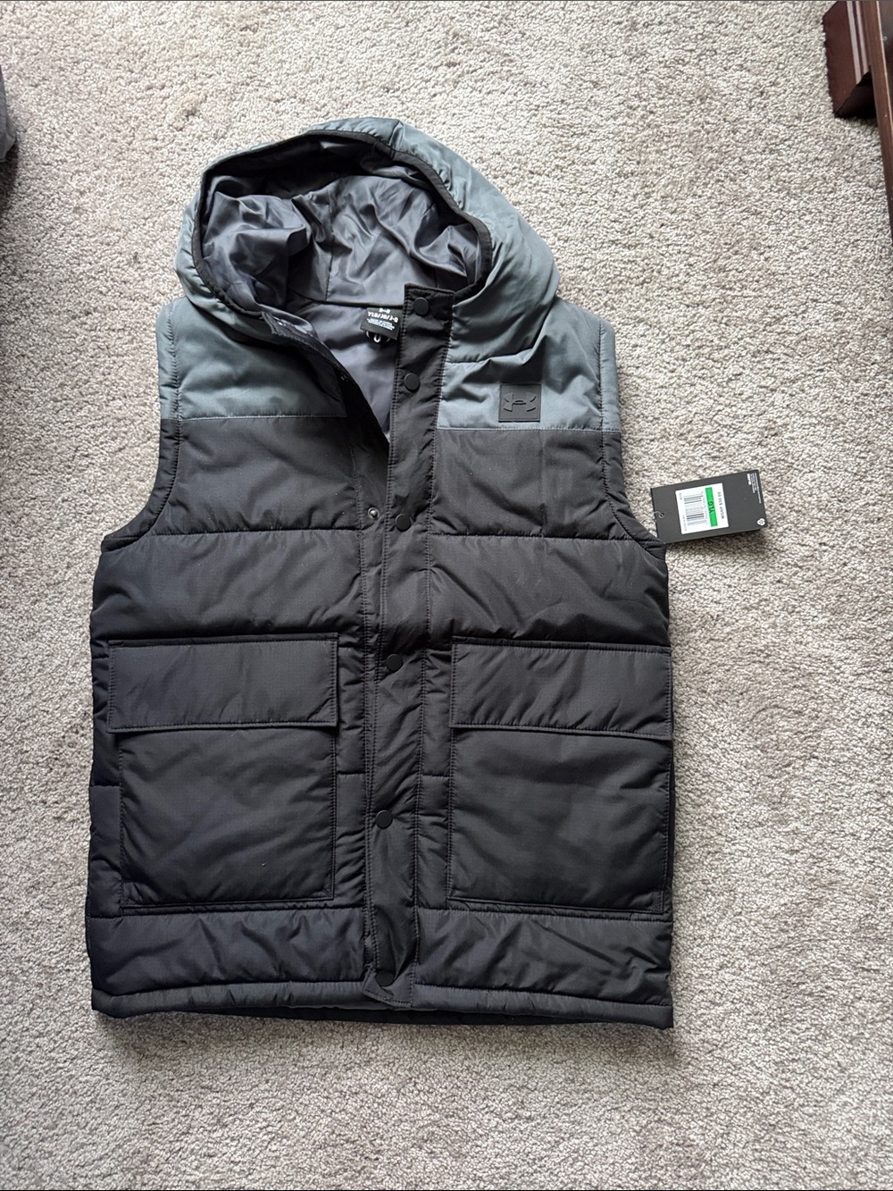 Boy’s Insulated Hooded Puffer Vest - Black/Grey
